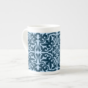 Ikat damask pattern - Dark Indigo and Light Blue Bone China Mug