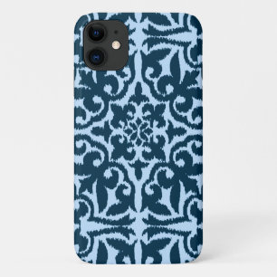 Ikat damask pattern - Dark Indigo and Light Blue iPhone 11 Case