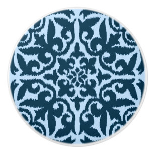 Ikat damask pattern - Dark Indigo and Light Blue Ceramic Knob