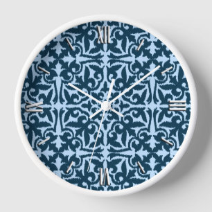 Ikat damask pattern - Dark Indigo and Light Blue Clock