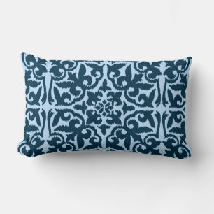 Ikat damask pattern - Dark Indigo and Light Blue Lumbar Pillow