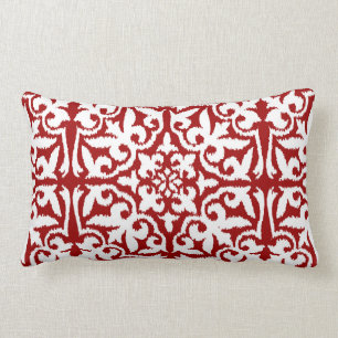 Ikat damask pattern - Dark Red and White Lumbar Pillow