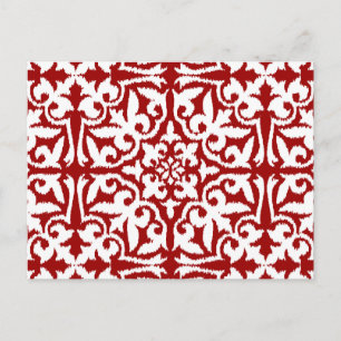 Ikat damask pattern - Dark Red and White Postcard