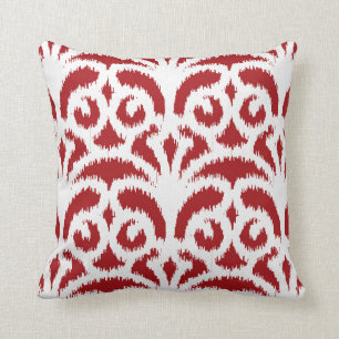 Ikat damask pattern - Dark red and white Throw Pillow