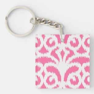 Ikat damask pattern - Fluorescent Pink Keychain