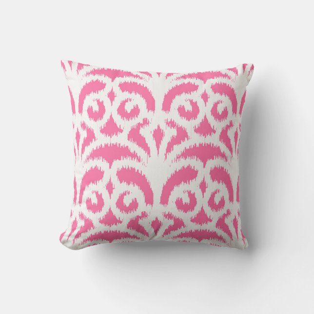 Ikat damask pattern - Hot pink Throw Pillow (Front)