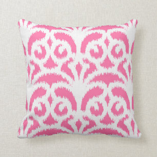 Ikat damask pattern - Hot pink Throw Pillow