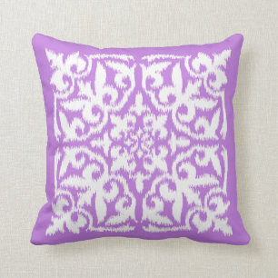 Ikat damask pattern - lavender and white throw pillow