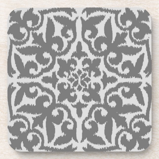 Ikat damask pattern - Light and Medium Grey Coaster (Front)