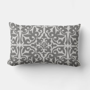 Ikat damask pattern - Light and Medium Grey Lumbar Pillow