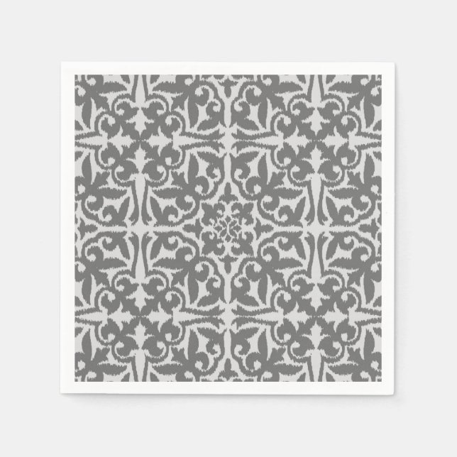 Ikat damask pattern - Light and Medium Grey Napkin (Front)