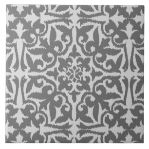 Ikat damask pattern - Light and Medium Grey Tile
