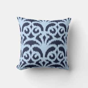 Ikat damask pattern - Midnight and light blue Throw Pillow