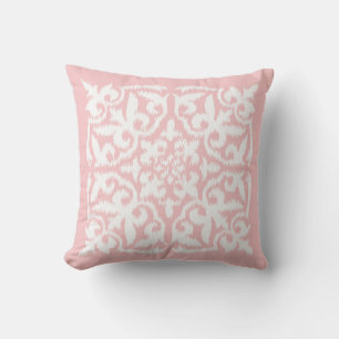 Ikat damask pattern - pale pink and white throw pillow