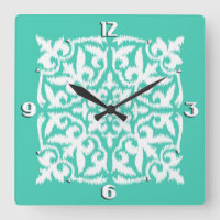Ikat damask pattern - peacock blue and white