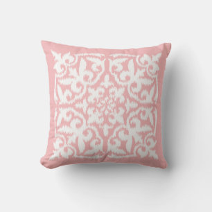 Ikat damask pattern - shell pink and white throw pillow