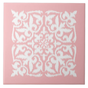 Ikat damask pattern - shell pink and white tile