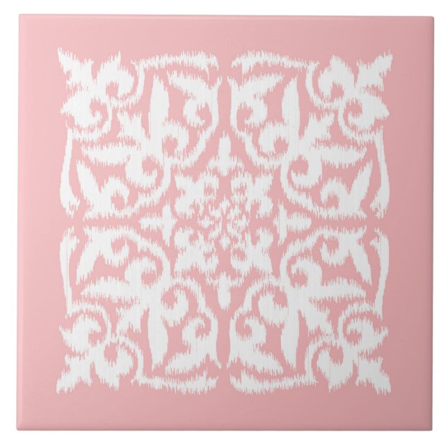 Ikat damask pattern - shell pink and white tile (Front)