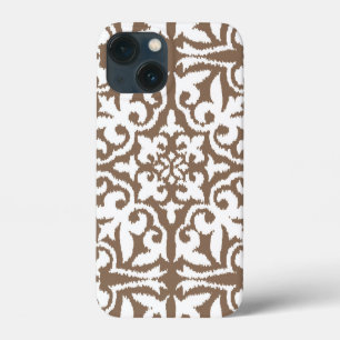 Ikat damask pattern - Taupe Tan and White iPhone 13 Mini Case