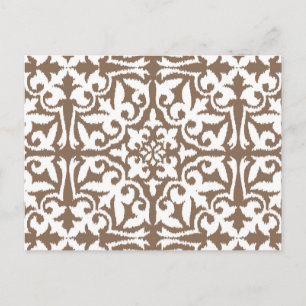 Ikat damask pattern - Taupe Tan and White Postcard