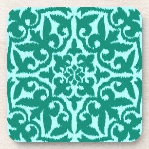 Ikat damask pattern - Turquoise and Aqua Coaster