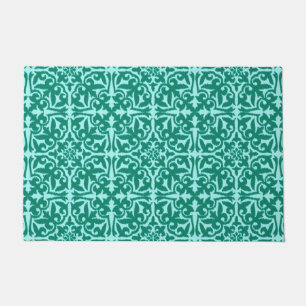 Ikat Damask Pattern, Turquoise and Aqua Doormat