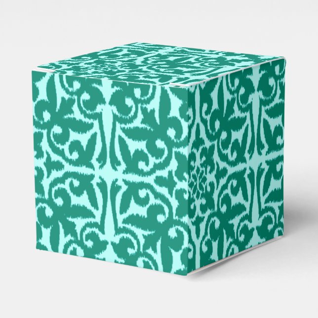 Ikat damask pattern - Turquoise and Aqua Favor Box (Front Side)