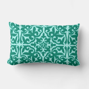 Ikat damask pattern - Turquoise and Aqua Lumbar Pillow