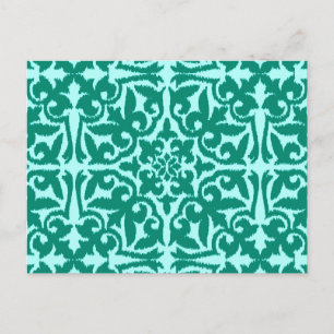 Ikat damask pattern - Turquoise and Aqua Postcard