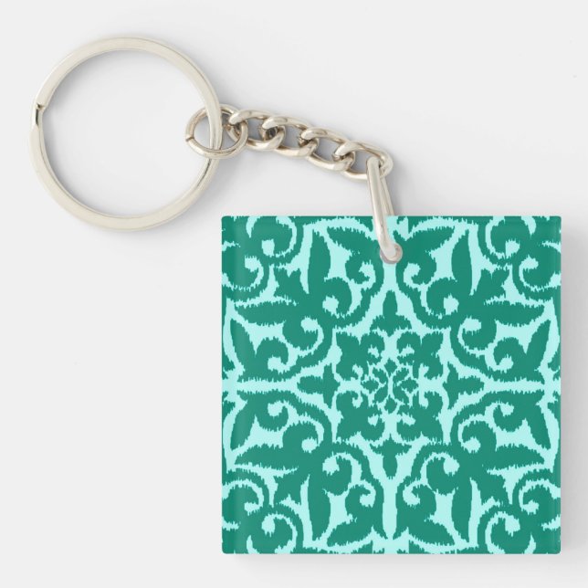 Ikat damask pattern - Turquoise et Aqua (Devant)