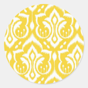 Ikat Damask - Sunshine Yellow Classic Round Sticker
