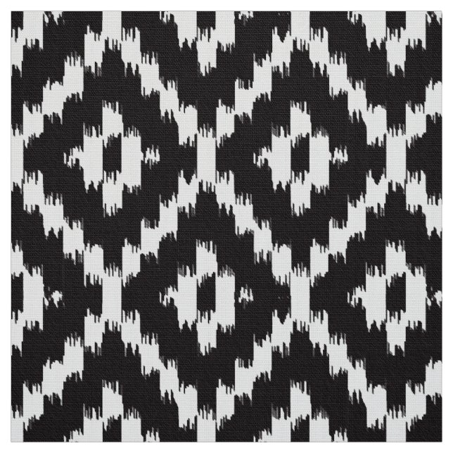 Ikat Diamond Pattern - Black and white Fabric (Swatch)