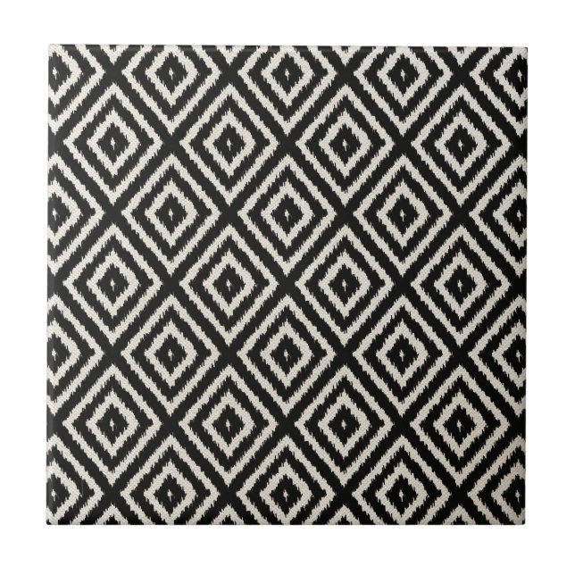 Ikat Diamond Pattern in Black and Cream Tile (Front)