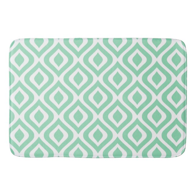 Ikat Diamond Pattern in Mint Green Bath Mat (Front)