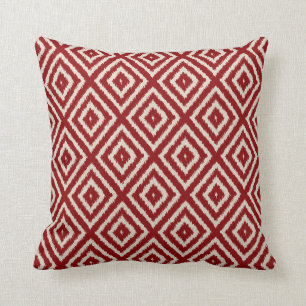 Ikat Diamond Pattern in Red and Cream Throw Pillow