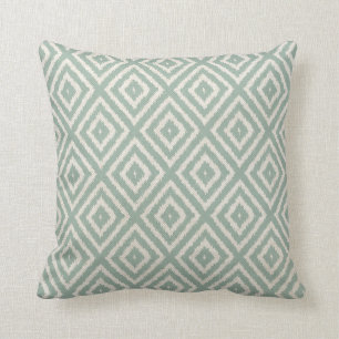 Ikat Diamond Pattern in Seafoam Green Throw Pillow