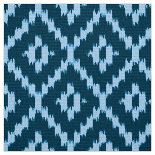 Ikat Diamond Pattern - Indigo and pale ice blue Fabric