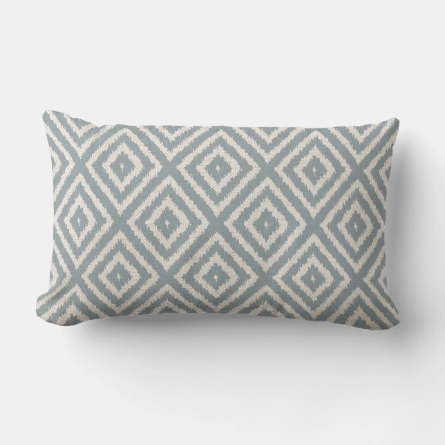 Ikat Diamond Pattern Light Blue and Cream Lumbar Pillow (Front)