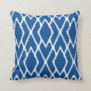 Ikat diamonds - Cobalt blue and white Throw Pillow