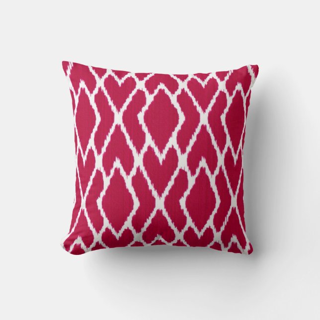 Ikat diamonds - Ruby red and white Throw Pillow (Front)