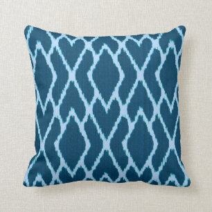 Ikat diamonds - Shades of denim blue Throw Pillow
