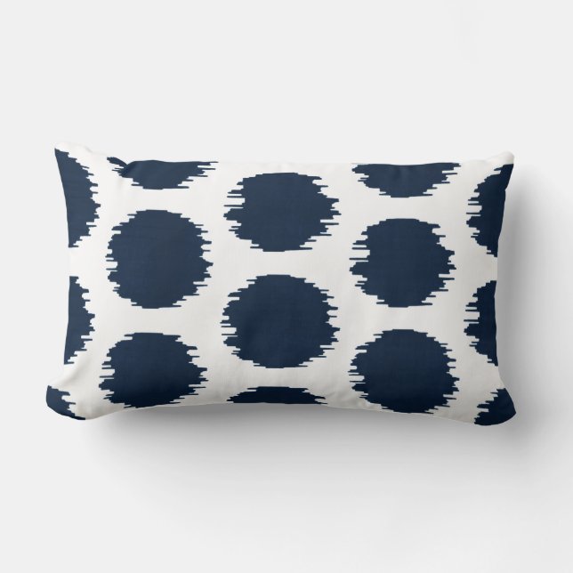 Ikat Dots, Navy Blue & White Print Lumbar Pillow (Front)