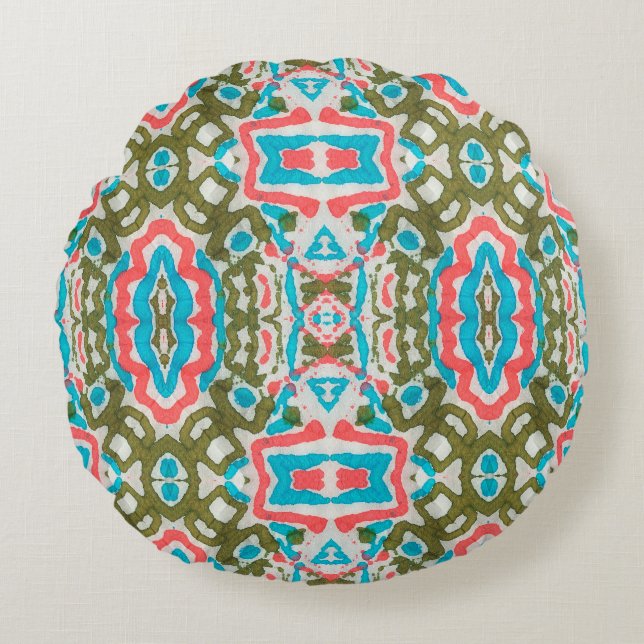 Ikat Ethnic Abstract Pattern. Shaman Pattern. Peni Round Pillow (Front)