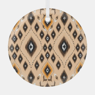 Ikat Ethnic Geometric Folklore Pattern Glass Ornament