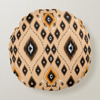 Ikat Ethnic Geometric Folklore Pattern Round Pillow