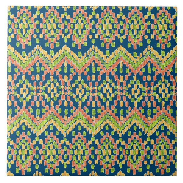 Ikat Ethnic Moorish Pattern on Blue Tile (Front)