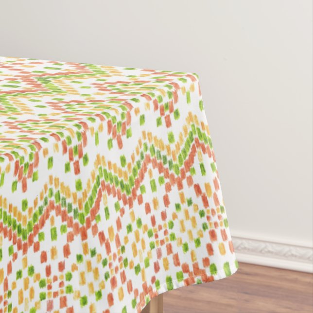 Ikat Ethnic Pattern on White to Customize Tablecloth (In Situ)