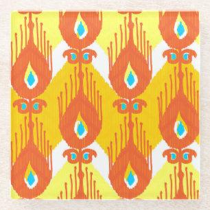 Ikat Fabric Pattern: Ethnic Vintage Design. Glass Coaster