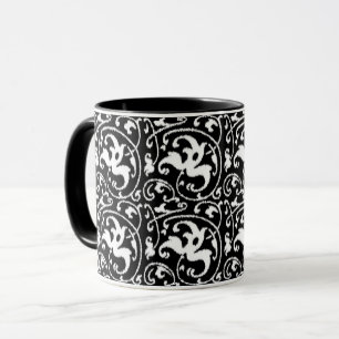 Ikat Floral Damask - Black and White Mug