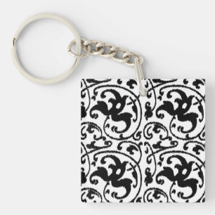 Ikat Floral Damask - Blanc et Noir